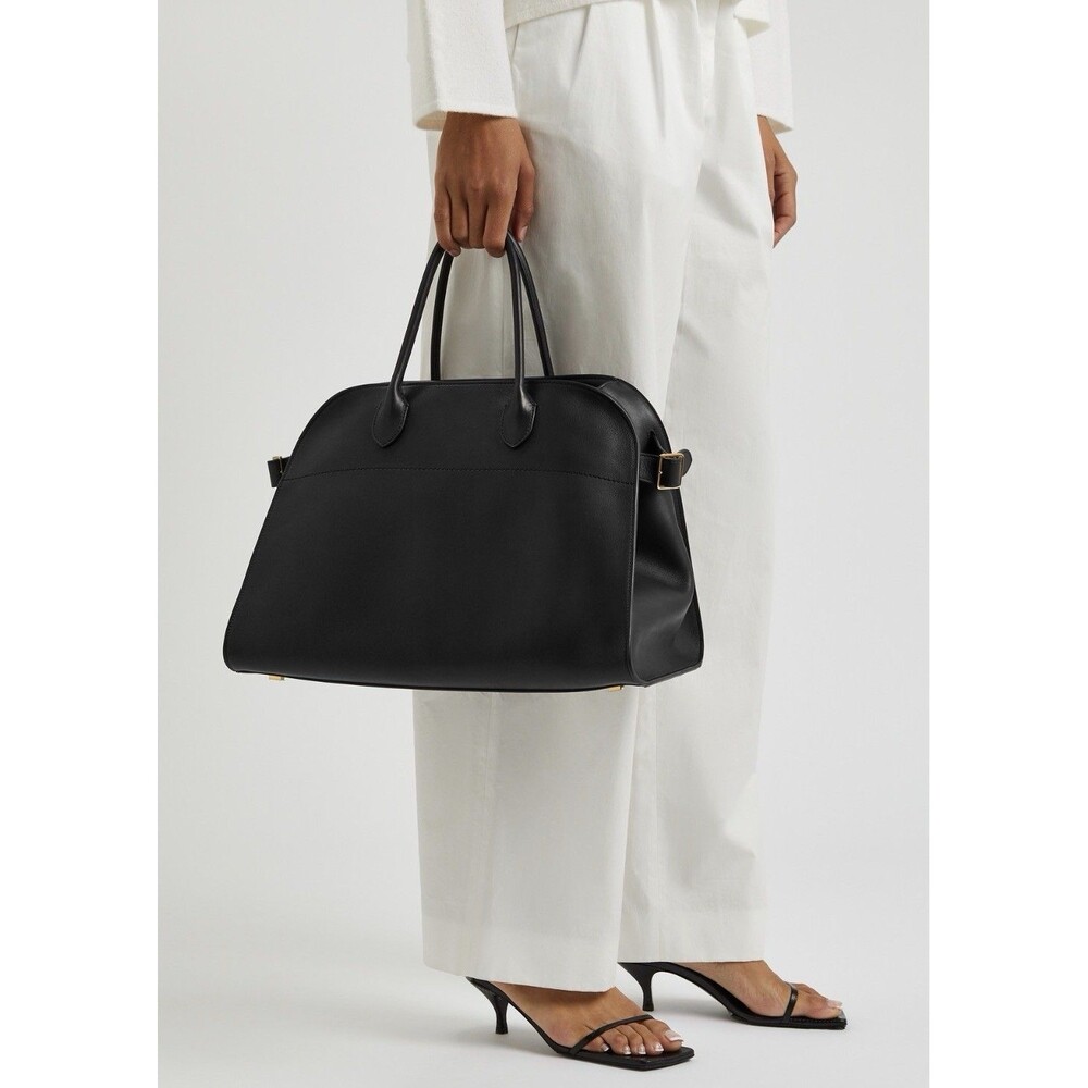 The Row Margaux 15 Leather Bag in Smooth Black & Gold-Tone Hardware